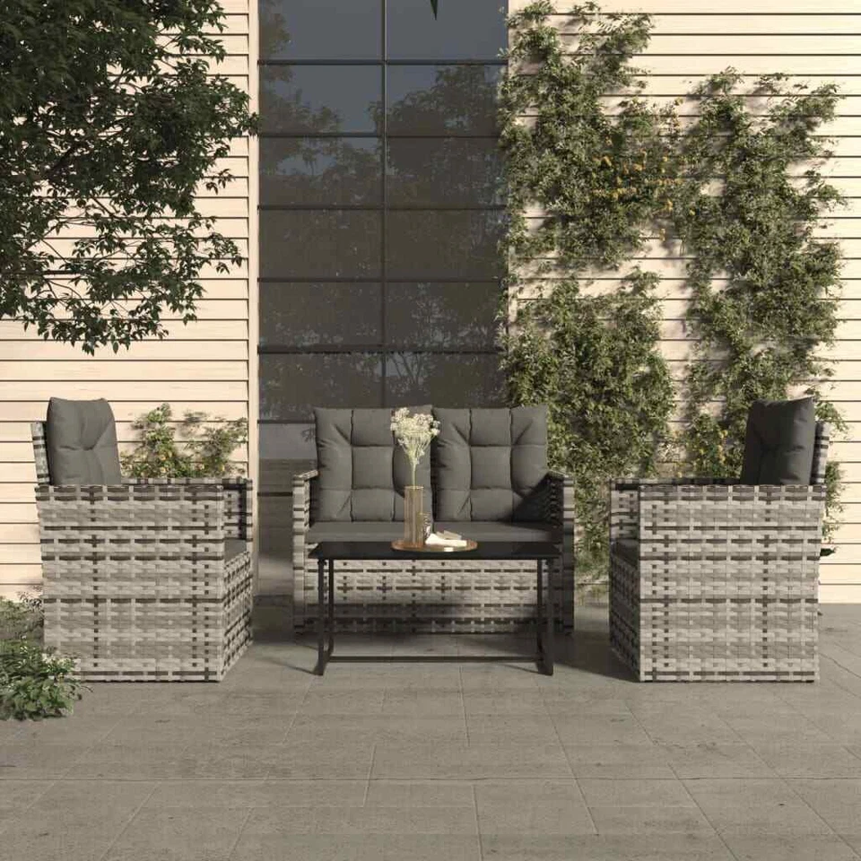 vidaXL Garten-Lounge-Set aus Polyrattan mit Kissen - 4-teilig, Grau (319197)