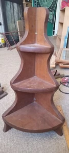 Antique/Vintage Wooden Corner Wall Shelf 3 Three Tier Tiered Walnut Knic Knack - Picture 1 of 4