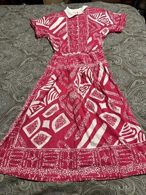 John Henry vintage Dress Size 14 Pink and White Geometric dress 80s - Image 1 of 4