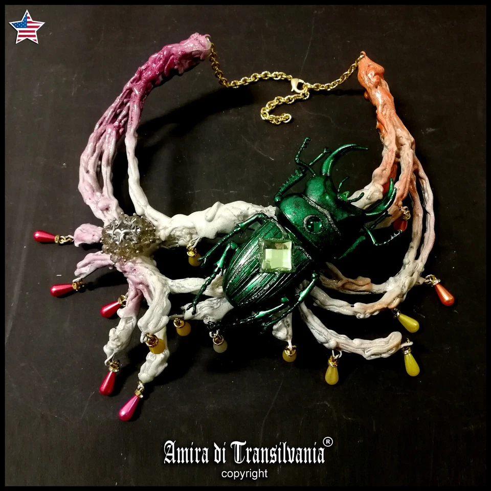 Collar Mujer Distintivo Joyería Escarabajo Art Deco Moda Accesorios Babero Fugitivo Foto 1 de 4