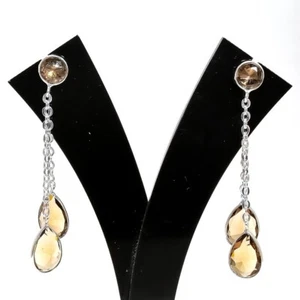 Smoky Quartz Gemstone 925 Sterling Silver Jewelry Stud Earring Size 2.6" - Picture 1 of 1