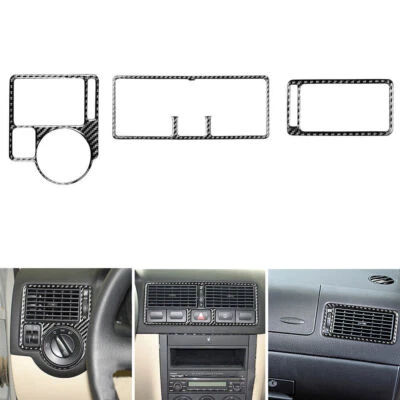 3Pcs Carbon Fiber Air Vent Outlet Kit Cover Trim For Volkswagen Golf 1999-2004 - Изображение 1 из 4