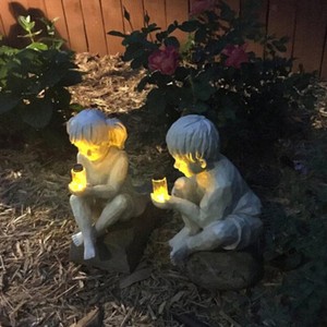 Resin Statue Lighted Fireflies in Jar Ornament Figurine Garden Yard