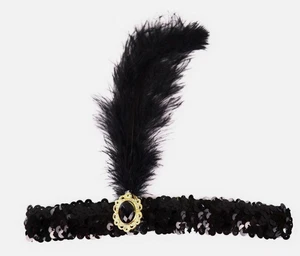 Schwarzes Flapper Stirnband Pailletten 20er Tanz Showgirl Gatsby Lady Feder Kopfschmuck 5A - Bild 1 von 4