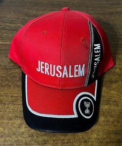 JERUSALEM ADJUSTABLE EMBROIDERED RED BASEBALL CAP HAT FROM ISRAEL VINTAGE - Picture 1 of 3