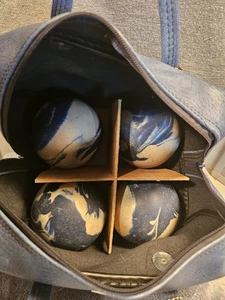 Set Of 4 Vintage Candlepin Bowling Balls With Case Blue & White Swirl  - Picture 1 of 15