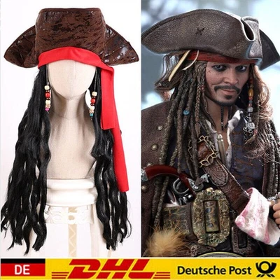 Piratenhut Braun mit Dreadlocks Herren Karibik Fancy Kleid Kostüm Zubehör DE - Bild 1 von 4