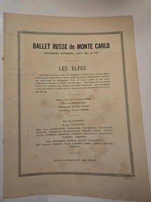 Ballet Russe de Monte Carlo Programme Les Elfes Slavenska & Youskevitch 1949 🩰 - Image 1 of 3