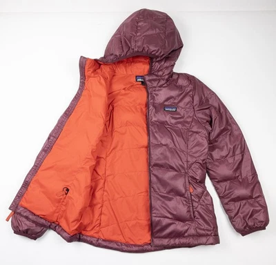 Patagonia Hi-Loft Down Sweater Hoody Jacket Girl's Large 12 Youth Burgundy 68212 - Image 1 of 4