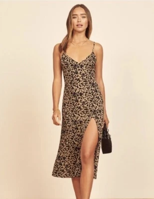 Reformation MIDI Crimini Cheetah Print Slit Women’s Size 4 Classic SlipDress  - Image 1 of 4