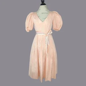Vintage Morton Myles Peach Dress 4 Small Fit Flare Midi - Picture 1 of 11