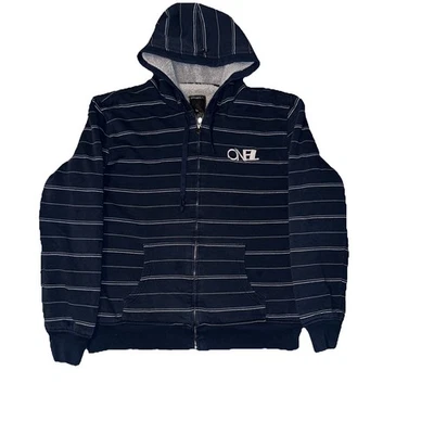 Винтажный Oneill свитер мужской большой серый шерпа с подкладкой логотип полный молнии толстовка с капюшоном Y2K - Изображение 1 из 4