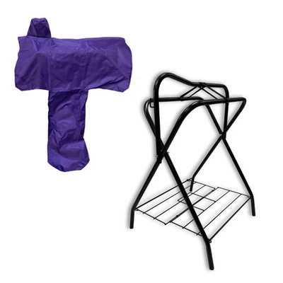AJ Tack Freestanding Portable Horse Saddle Rack with Purple Western Saddle Cover - Image 1 of 4