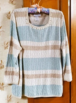 Suéter Top ALFRED DUNNER Mujer Ligero Borde de Cuentas Tejido 1X Foto 1 de 4