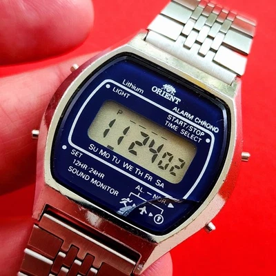 Orient Alarm Chronograph Watch LCD Rare Blue Dial Vintage Bracelet Mens - image 1 of 4