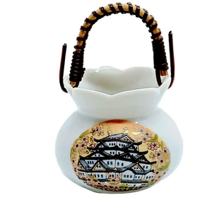 Mini Vase Pagode Porzellan Souviner Gold Akzente Flora Bambus Griff Vintage 2 Zoll - Bild 1 von 10