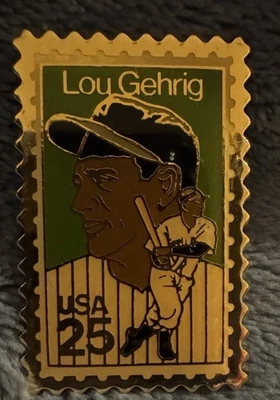 Vintage 1989 USPS Lou Gehrig Stamp Lapel Pin Jonathan Grey 25c Gold Tone Enamel - Image 1 of 3