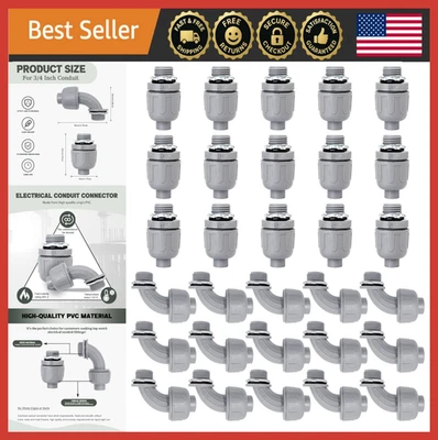 Paquete de 30 accesorios de conducto de PVC herméticos a líquidos de 3/4" - conectores rectos, 90° y 180° Foto 1 de 4