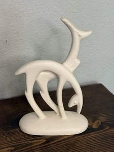 Heager MCM Ivory Ceramic 2 Deer Sculpture Figurine Art Deco *chipped - Picture 1 of 8