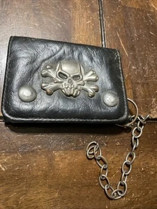 Portafoglio vintage a tre pieghe in pelle PVC Skull & Bones - Foto 1 di 5