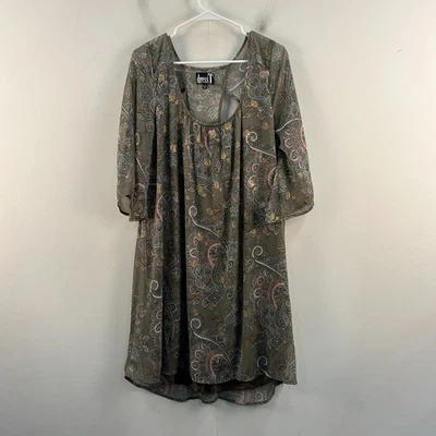 Vestido T Mujer XL Vestido Verde Rosa Paisley Tejido Manga 3/4 Gasa Forrado 21249 Foto 1 de 4