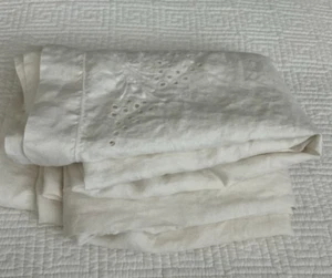 Antique Linen Tablecloth 59”x83” Ivory On Ivory Embroidery Unbranded EUC - Picture 1 of 12