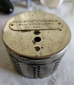 Muscatine State Bank Muscatine, IA Advertising Heavy Metal Coin Bank No Key CF - Picture 1 of 6