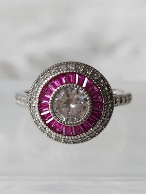 ANILLO VINTAGE de plata de ley 925 con rubí. Moissanite?  Halo, Art Deco, talla 10 Foto 1 de 4