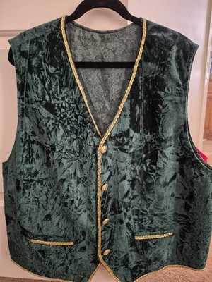 Hombre Rojo y Dorado Terciopelo Papá Noel Chaleco Navidad Disfraz Conjunto Foto 1 de 4