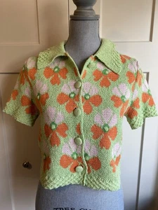 Industry Republic Cardigan Jacquard Top Polo Button Short Sleeve Medium - Picture 1 of 10