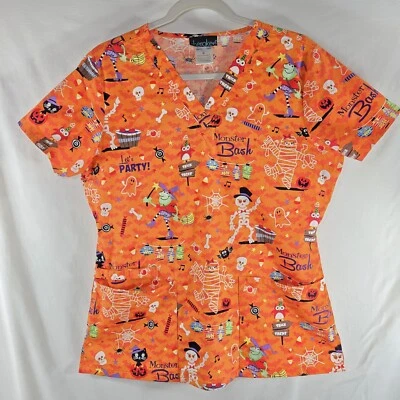 Cherokee Scrub Top Halloween Size M Orange Medical Scrub Top - Image 1 of 4