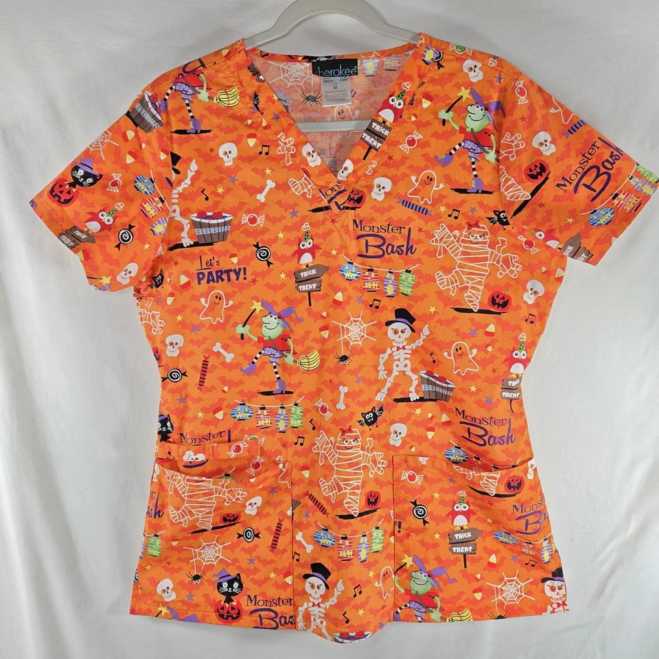 Blusa Médica Cherokee Halloween Talla M Naranja Foto 1 de 4