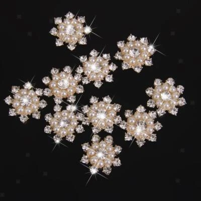 10x Diamante Rhinestone Crystal Pearl Buttons Flatback Embellishment Craft H - Image 1 of 4