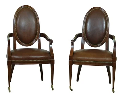 L53598EC: Pair COUNCILL CRAFTSMEN Brown Leather Open Armchairs - Image 1 of 4