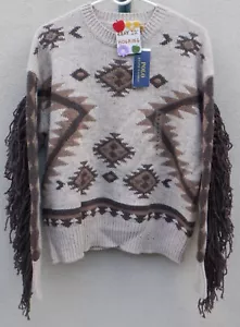 Polo Ralph Lauren Women's M Wool Boxy Sweater Aztec Tassel Tan $348 - Medium - Picture 1 of 9