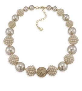 $55 Carolee Isabelle Suede Pearl Bold Beaded Wedding 18.5”Necklace JS902c - Picture 1 of 7