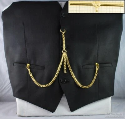 Doble cadena de reloj de bolsillo Albert con detalle de puño barra en T; varias opciones de acabado Foto 1 de 2