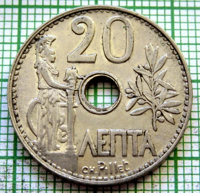 GREECE KINGDOM GEORGE I 1912 20 LEPTA, OWL ON AMPHORA & OLIVE BRANCH - Image 1 of 4