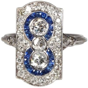 Lab-Created Sapphire CZ Ring For Women Evening Statement Jewelry 925 SS - Picture 1 of 8