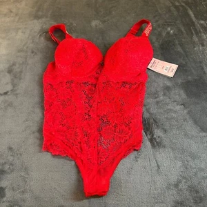 Juicy Couture Lace Bodysuit Lingerie Teddy Romper Cherry Amore Red Large NWT - Picture 1 of 9