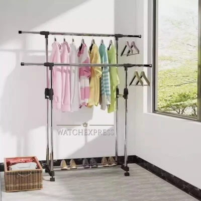 APPENDIABITI  STENDER  DOPPIO CON RUOTE ATTACCAPANNI SALVASPAZIO REGOLABILE - Immagine 1 di 2
