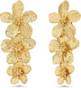Gold Large Chunky Flower Statement Earrings for Women, Handmade Drop Jewelry - Picture 1 of 4