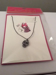 $25 Betsey Johnson Collection black Pave Skull Pendant Necklace Bc4 - Picture 1 of 3