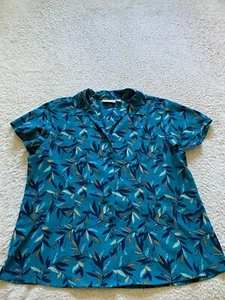 Croft & Barrow Women Floral Short Sleeve Button-Up Shirt Teal Petites PL - Picture 1 of 11