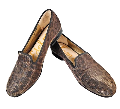 Mocasín sin cordones Sam Edelman para mujer 7 M de cuero Hurlie negro dorado leopardo brillante Foto 1 de 4