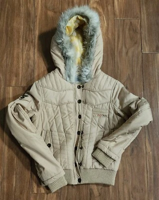 Billabong Puffer Jacket Girl's Sz Small Faux Fur Hoodie  - Image 1 of 4