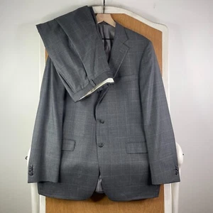 Hart Schaffner Marx Suit Mens 44L Gray Windowpane Wool 2 Button 38x30 Modern - Picture 1 of 24