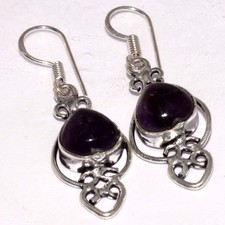 Za6181 Amethyst & 925 Sterling Silver Plated Earrings 2" Gemstone Jewelry