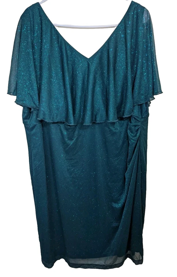 Connected Apparel Womens Sheath Dress Green 16w Plus Metallic Popover 209