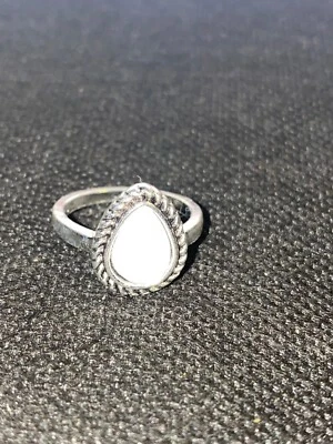 Moda Anillo Mujer Joyería Talla 5.5 Piedra Lunar (sintética) Tono Plata Foto 1 de 4